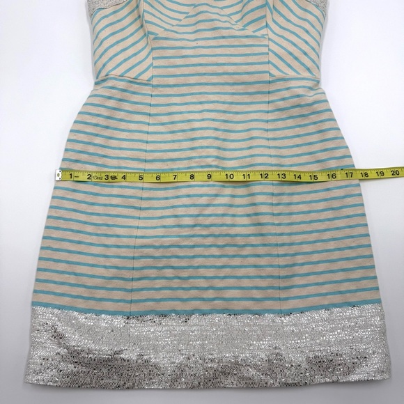 Lilly Pulitzer Women Remi Dress Blue Horizon Bayview Stripe 4 Metallic Strapless - Picture 9 of 16